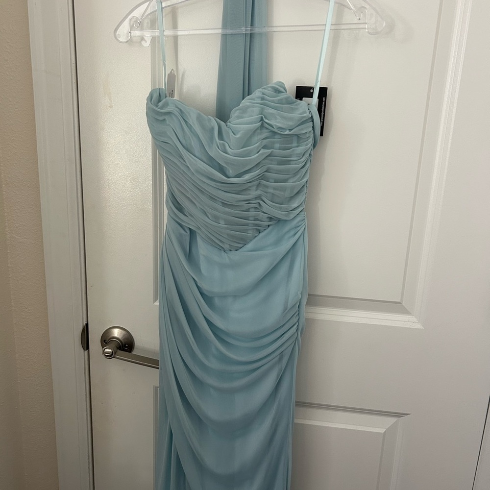Light Blue Ruched Chiffon Evening Dress
